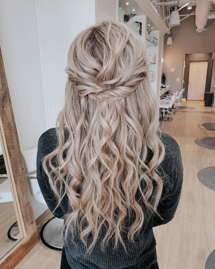 Ash Blonde Half Up Half Down Twisted Detail, Long — Classy Dance Hairstyles