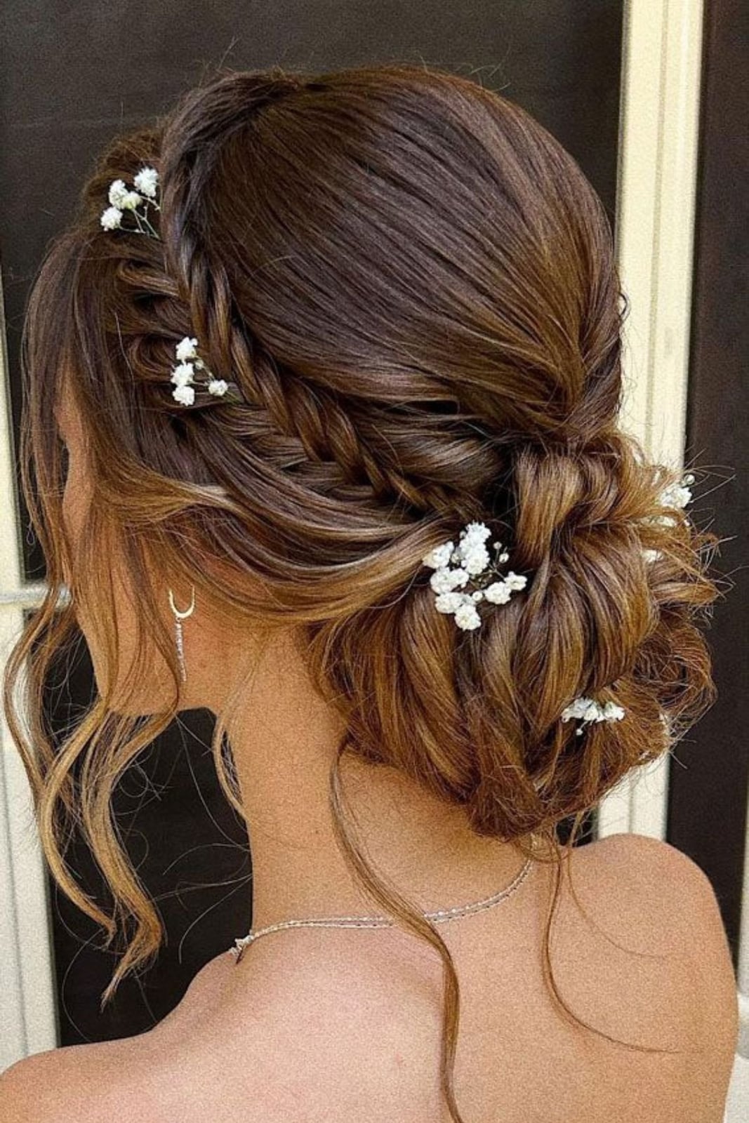 Medium Brown Braided Updo With Floral Accents — Classy Dance Hairstyles