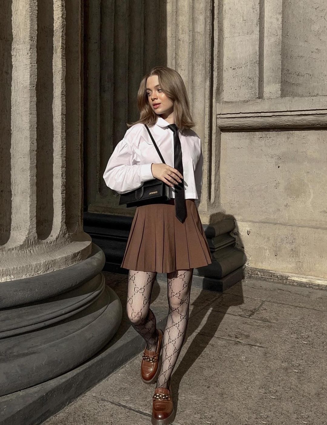 Collared Shirt with Tie, Pleated Skirt, and Patterned, Close-Up Take Collared Shirt with Tie, Pleated Skirt, and Patterned, Close-Up Take — Classy Dark Academia Outfits