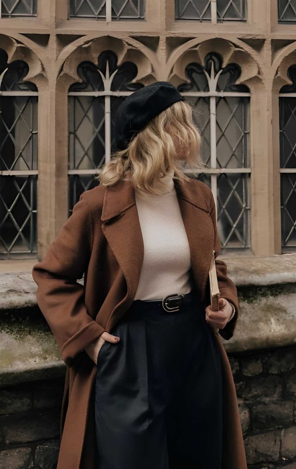 Wool Coat Over Turtleneck with Dark Trousers Wool Coat Over Turtleneck with Dark Trousers — Classy Dark Academia Outfits