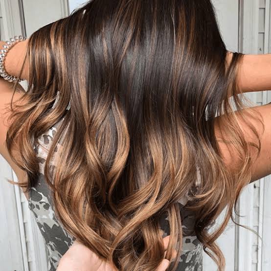 Mid-Back Dark Brown With Prominent Caramel Ribbons Mid-Back Dark Brown With Prominent Caramel Ribbons — Classy Dark Brown Balayage