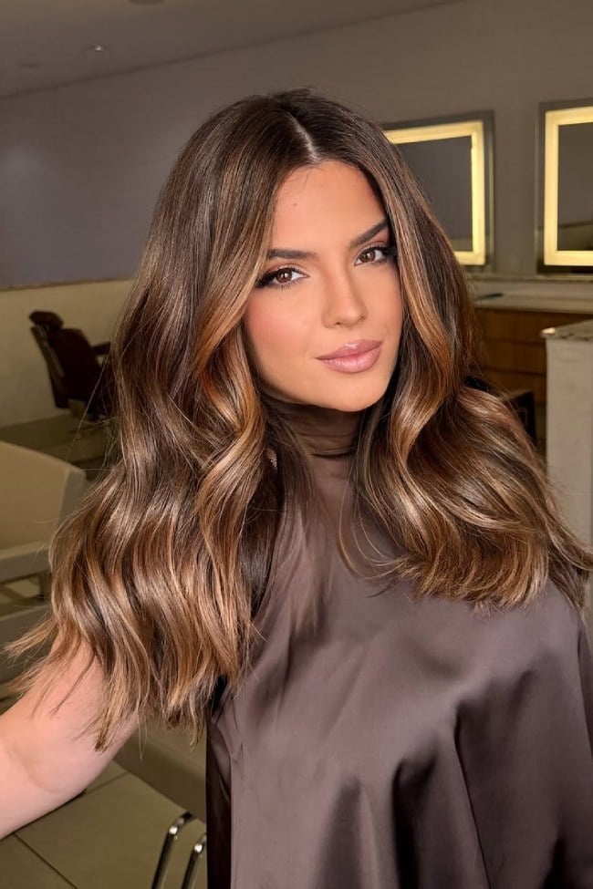 Collarbone Length Dark Brown With Caramel Balayage Collarbone Length Dark Brown With Caramel Balayage — Classy Dark Brown Balayage