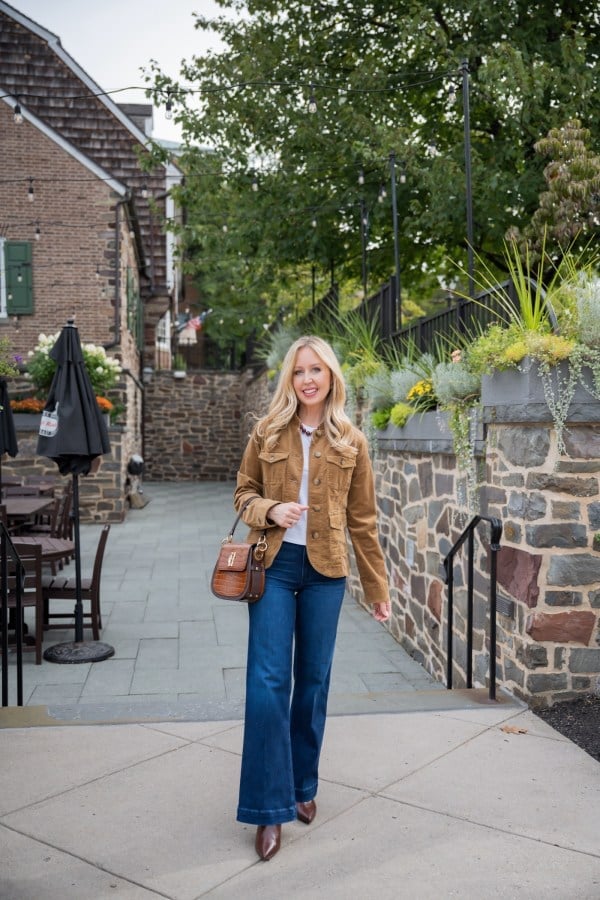 Corduroy Utility Jacket with Wide Leg Jeans — Classy Denim Outfits