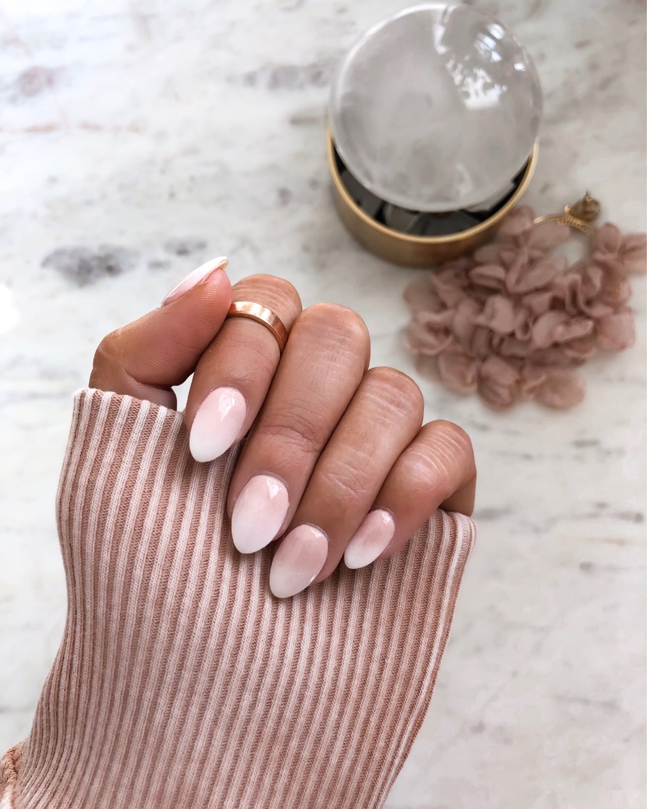 Sheer Pink to White Ombre Short Almond Nails With Clean Cuticle Lines — Classy Dip Nails