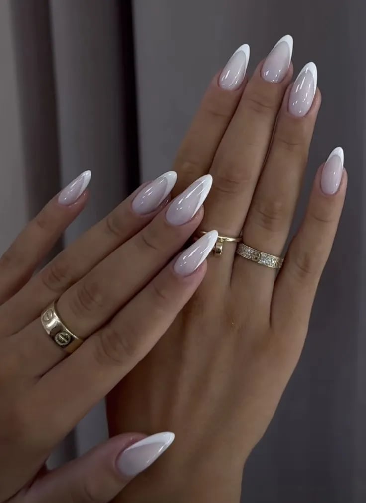 Classic Milky White French Medium Almond Nails — Classy Dip Nails