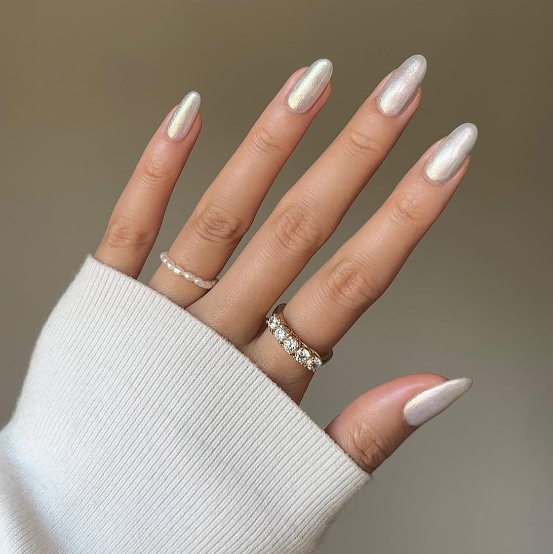 Pearlescent Shimmer Chrome Short Almond Nails — Classy Dip Nails