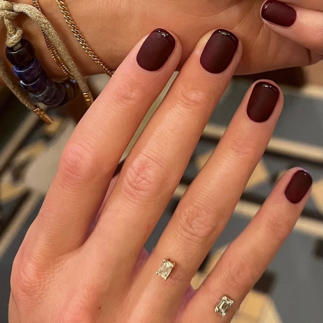 Deep Burgundy Matte Short Square Nails — Classy Dip Nails