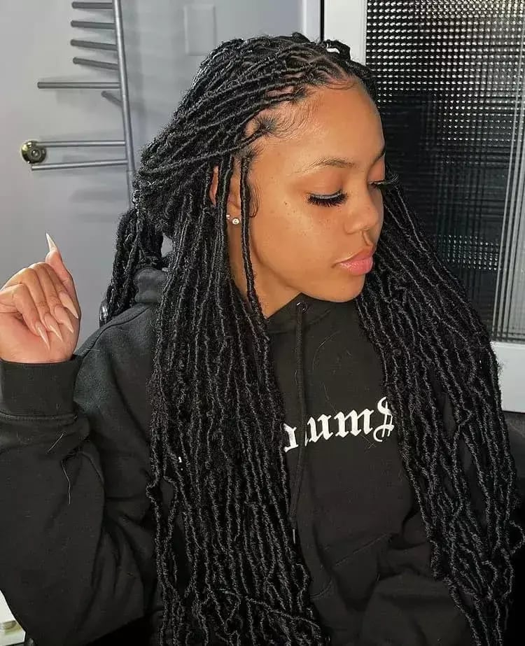 Mid-Back Black Faux Locs With Defined Waves Mid-Back Black Faux Locs With Defined Waves — Classy Down Locs