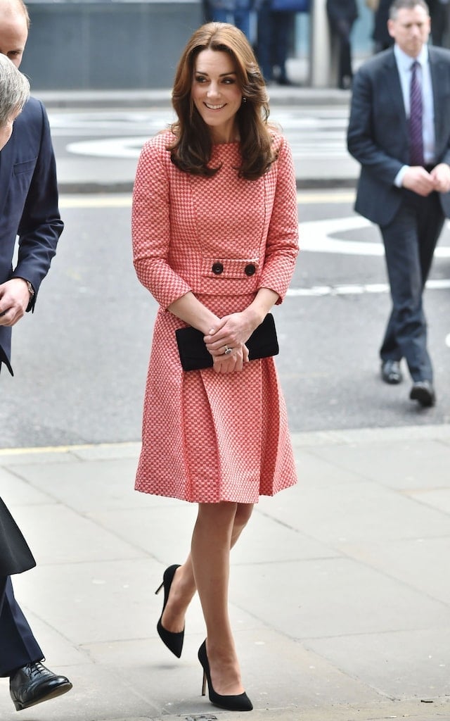 Pink and White Patterned Dress with Black Pumps — Classy Dress and Heels