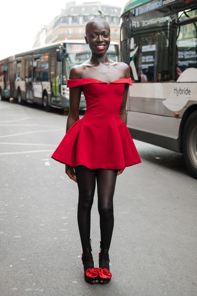 Red Off-Shoulder Mini Dress with Black Platform Heels — Classy Dress and Heels