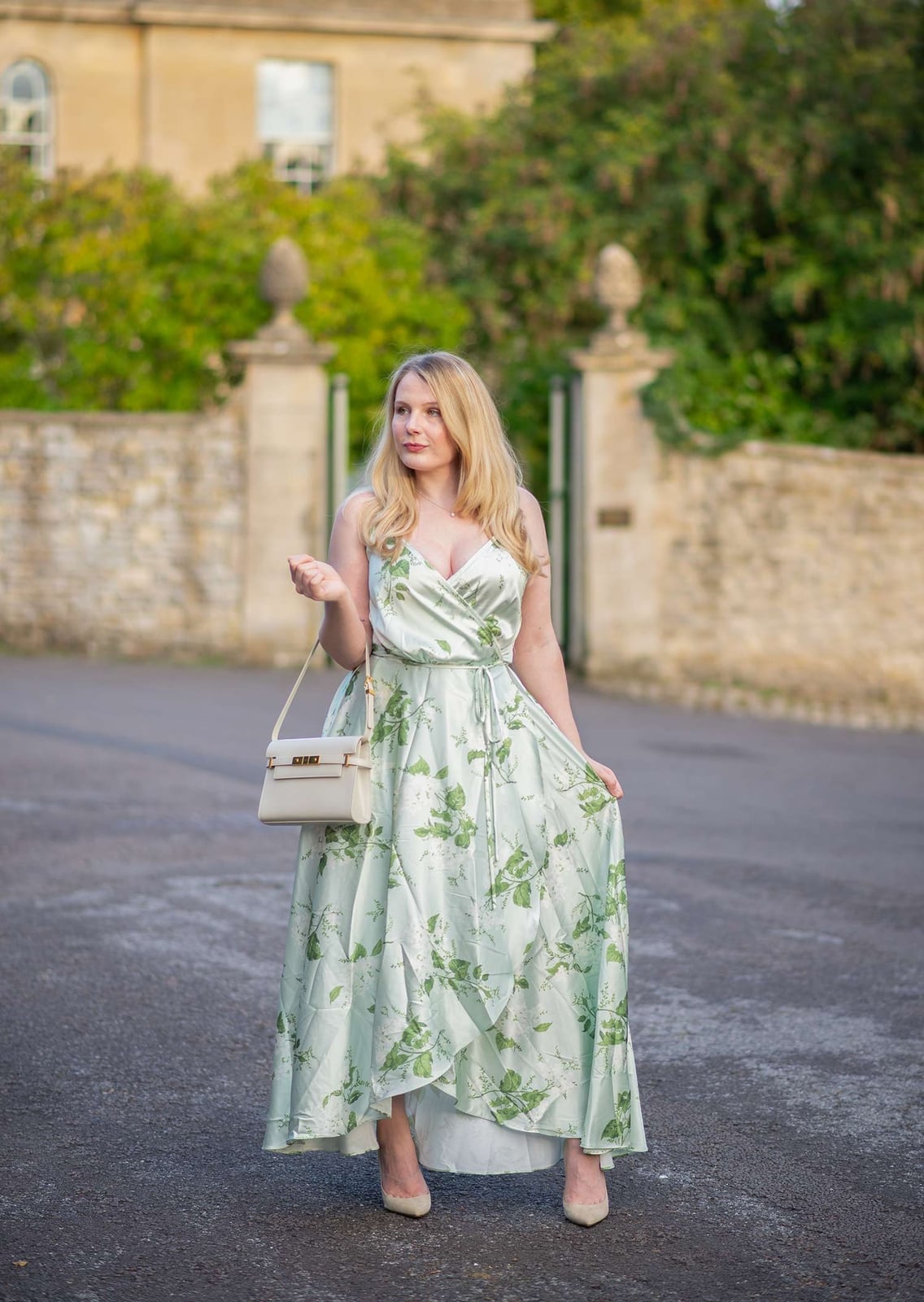 Floral Print Wrap Dress with Nude Pumps — Classy Dress and Heels