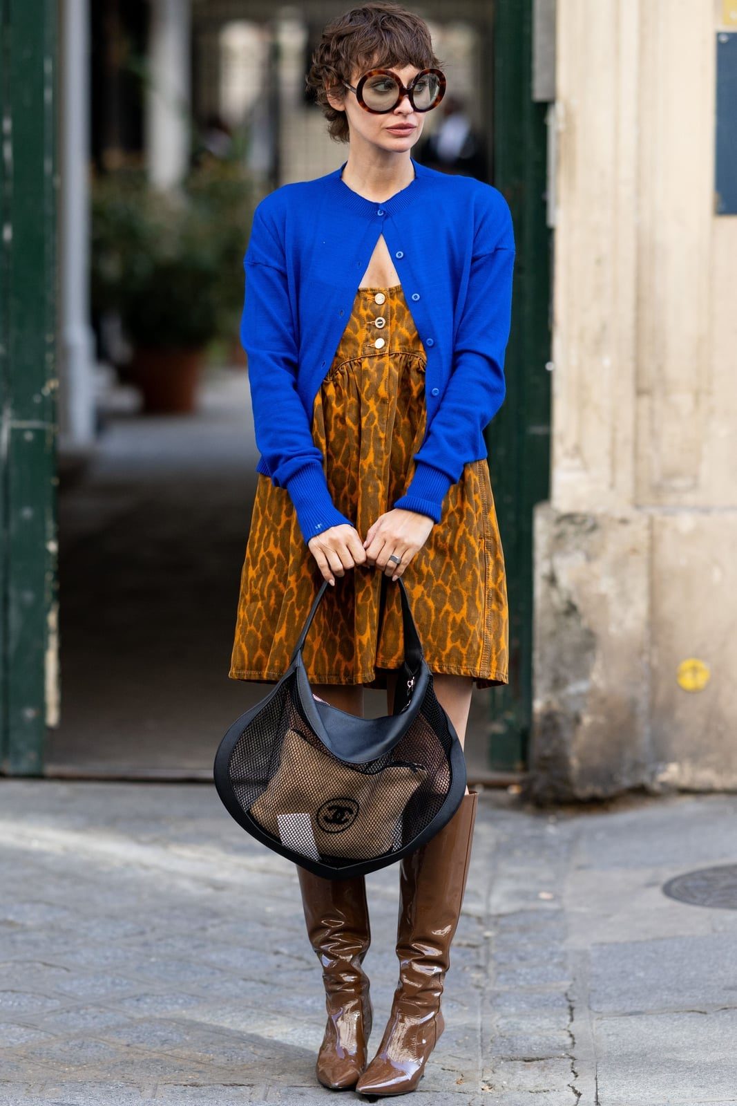 Leopard Print Mini Dress With Royal Blue Cardigan Leopard Print Mini Dress With Royal Blue Cardigan — Classy Dress with Cardigan