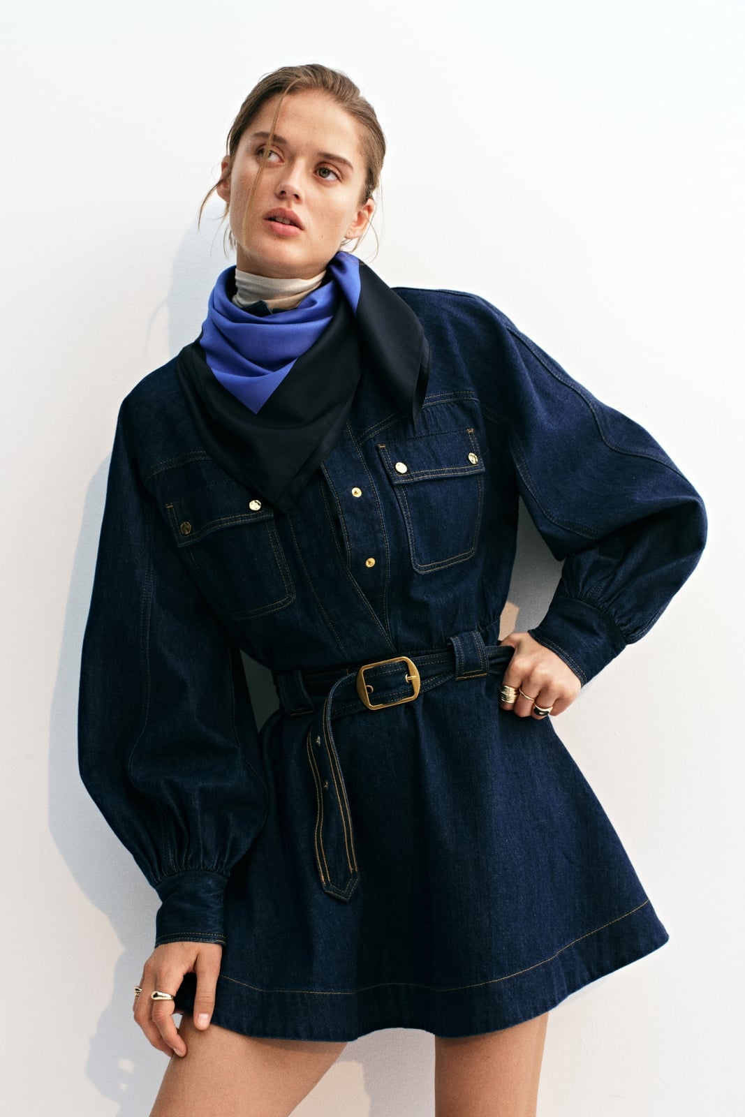 Denim Dress with Turtleneck and Scarf Denim Dress with Turtleneck and Scarf — Classy Dress with Scarf