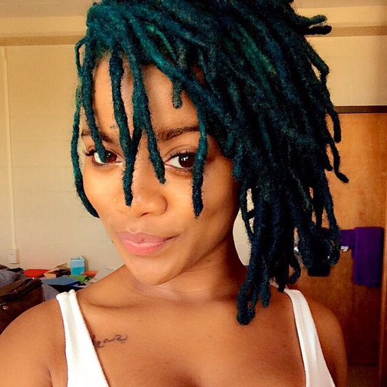 Shoulder Length Teal Locs Updo Shoulder Length Teal Locs Updo — Classy Dyed Locs