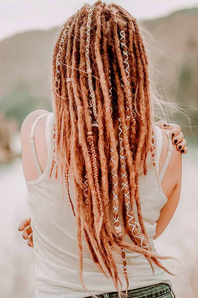 Mid-Back Light Brown Locs With Braided Accents Mid-Back Light Brown Locs With Braided Accents — Classy Dyed Locs