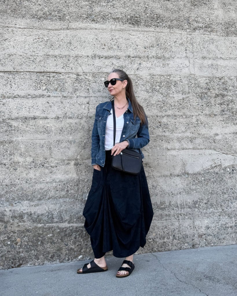 Denim Jacket with Voluminous Crinkled Skirt — Classy Edgy Outfits