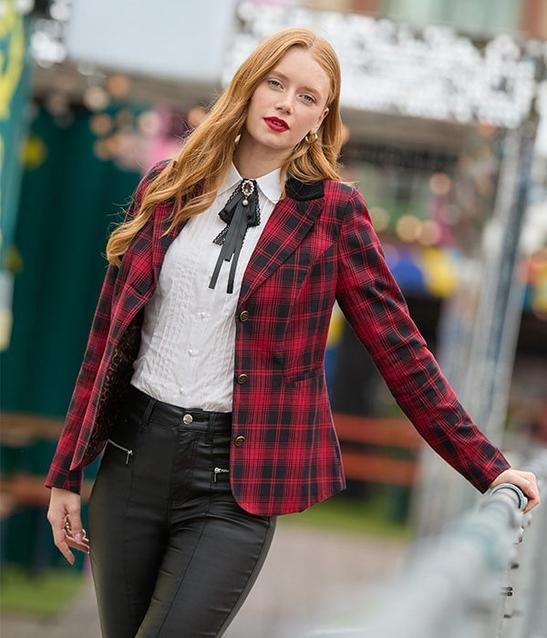 Plaid Blazer with Faux Leather Skinny Trousers — Classy Edgy Outfits