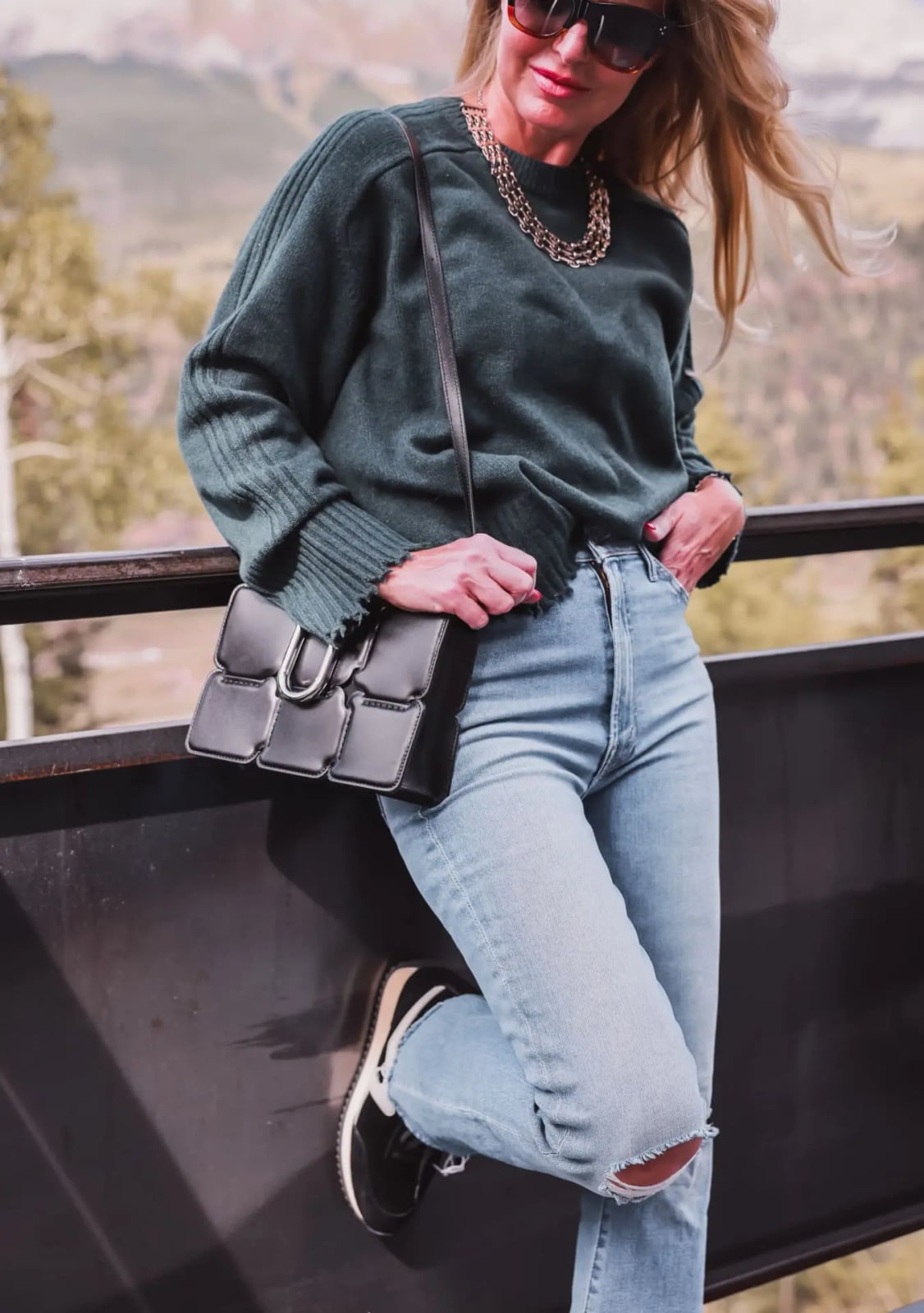 Textured Sweater with Ripped Light Blue Jeans — Classy Edgy Outfits