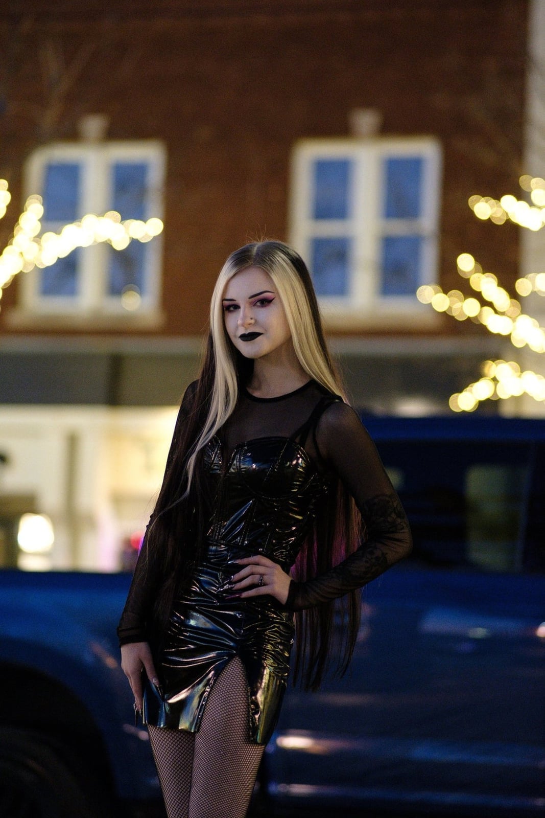 Vinyl Mini Dress with Mesh Long-Sleeve Top — Classy Edgy Outfits
