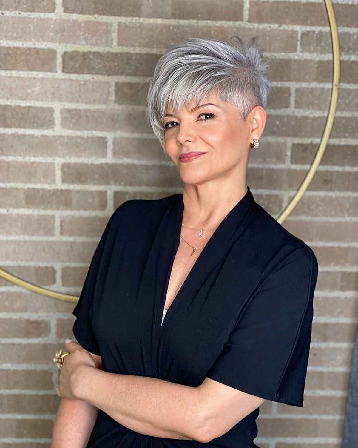 Grey Pixie With Undercut And Swept Bangs Grey Pixie With Undercut And Swept Bangs — Classy Edgy Pixie