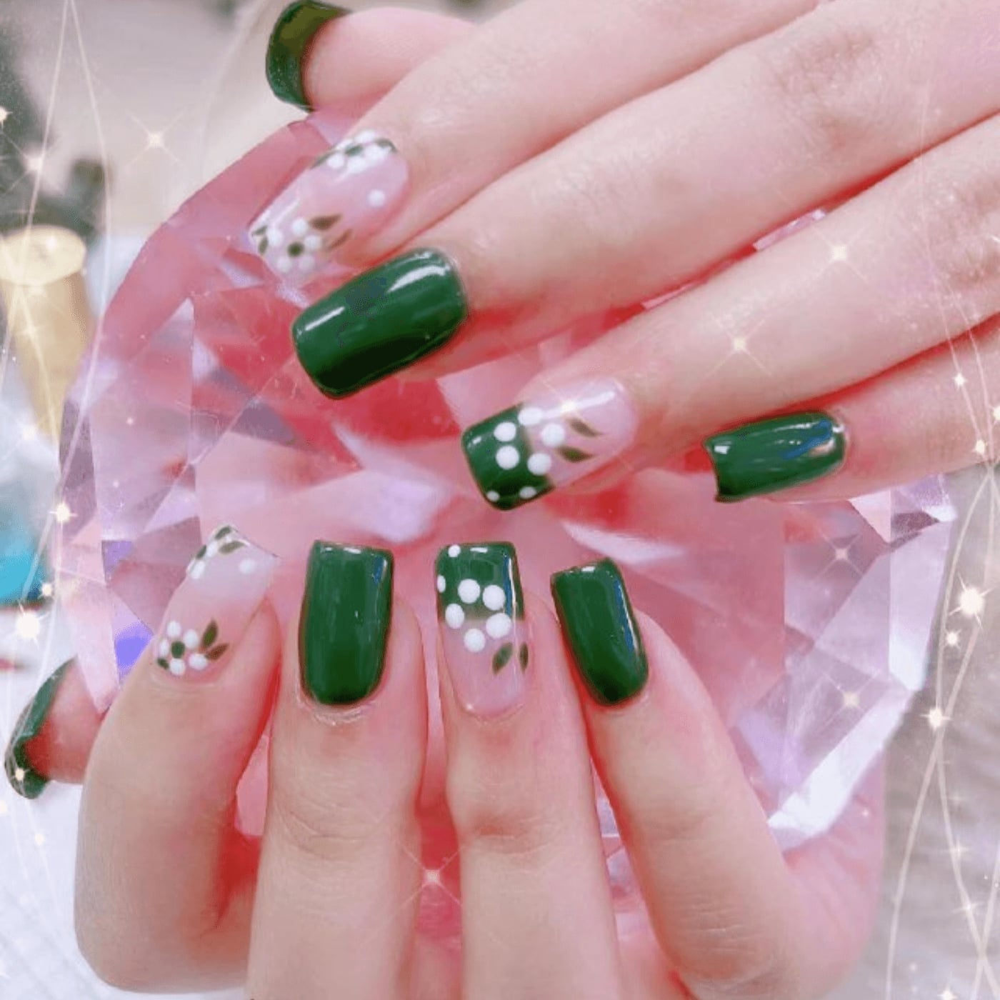 Nude Medium Almond Nails with Muted Green Tips Nude Medium Almond Nails with Muted Green Tips — Classy Emerald Green Nails