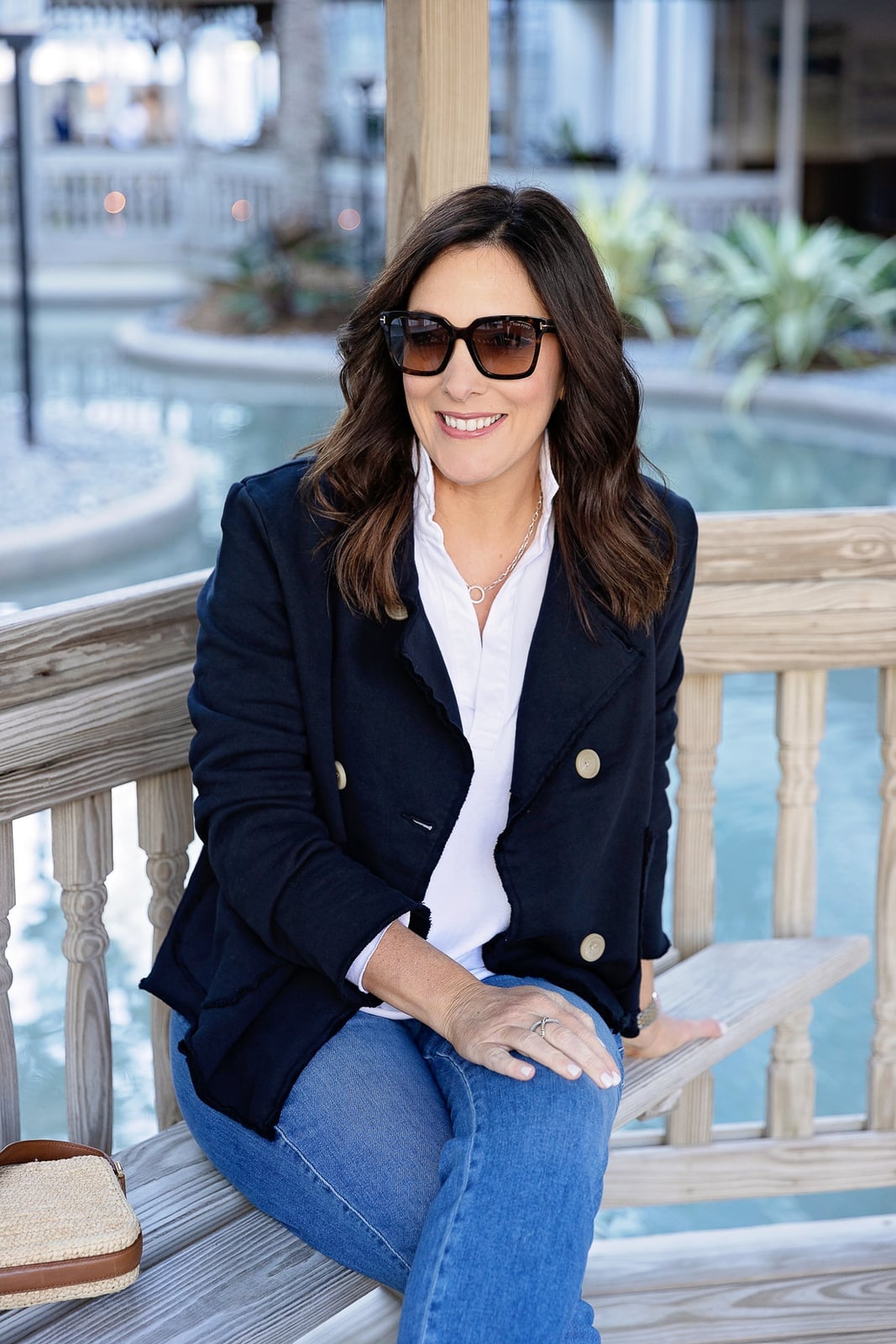 Navy Double-Breasted Blazer with White Shirt and Denim Jeans Navy Double-Breasted Blazer with White Shirt and Denim Jeans — Classy Errands Outfits