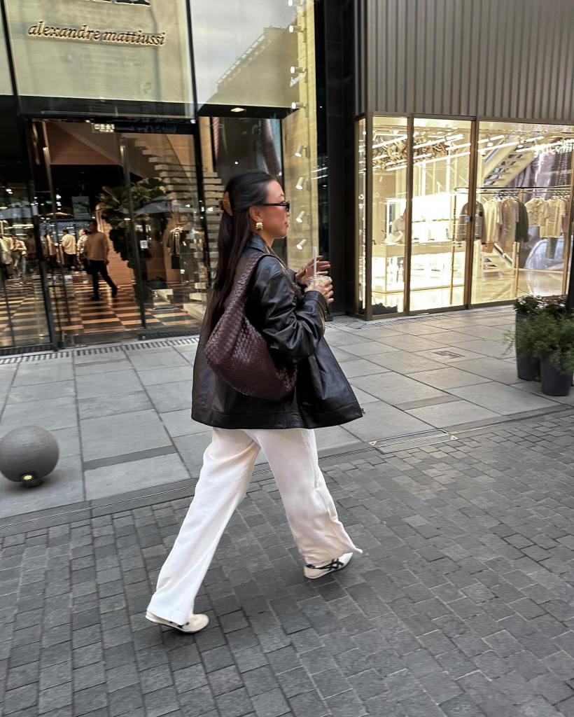Black Leather Jacket with White Wide Leg Pants Black Leather Jacket with White Wide Leg Pants — Classy Errands Outfits