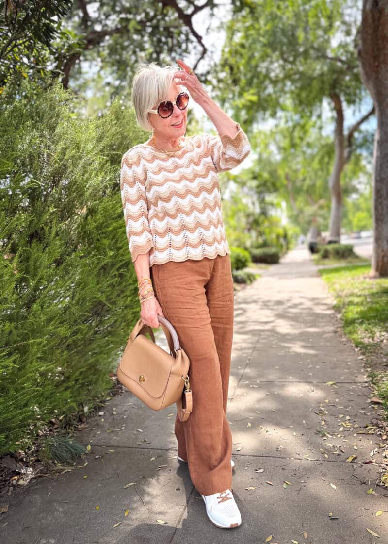 Crochet Knit Sweater with Brown Wide Leg Linen Trousers Crochet Knit Sweater with Brown Wide Leg Linen Trousers — Classy Errands Outfits