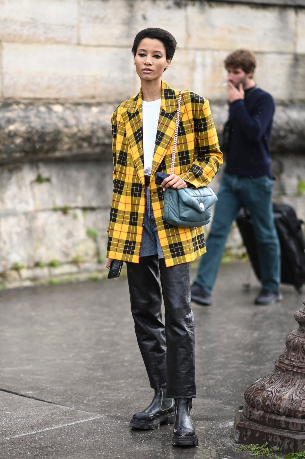 Oversized Plaid Blazer with White T-Shirt and Leather Pants Oversized Plaid Blazer with White T-Shirt and Leather Pants — Classy Errands Outfits