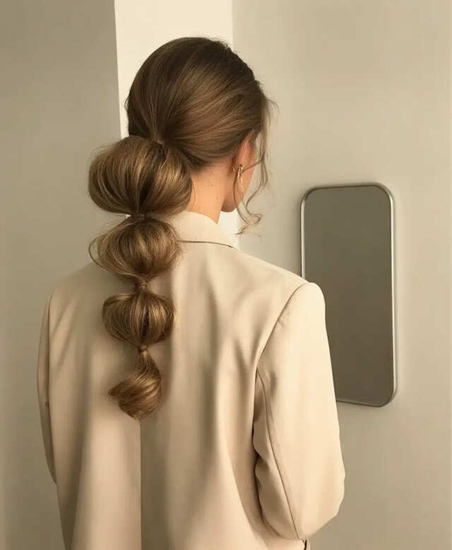Mid Back Straight Dark Brown Bubble Ponytail Mid Back Straight Dark Brown Bubble Ponytail — Classy Everyday Hairstyles