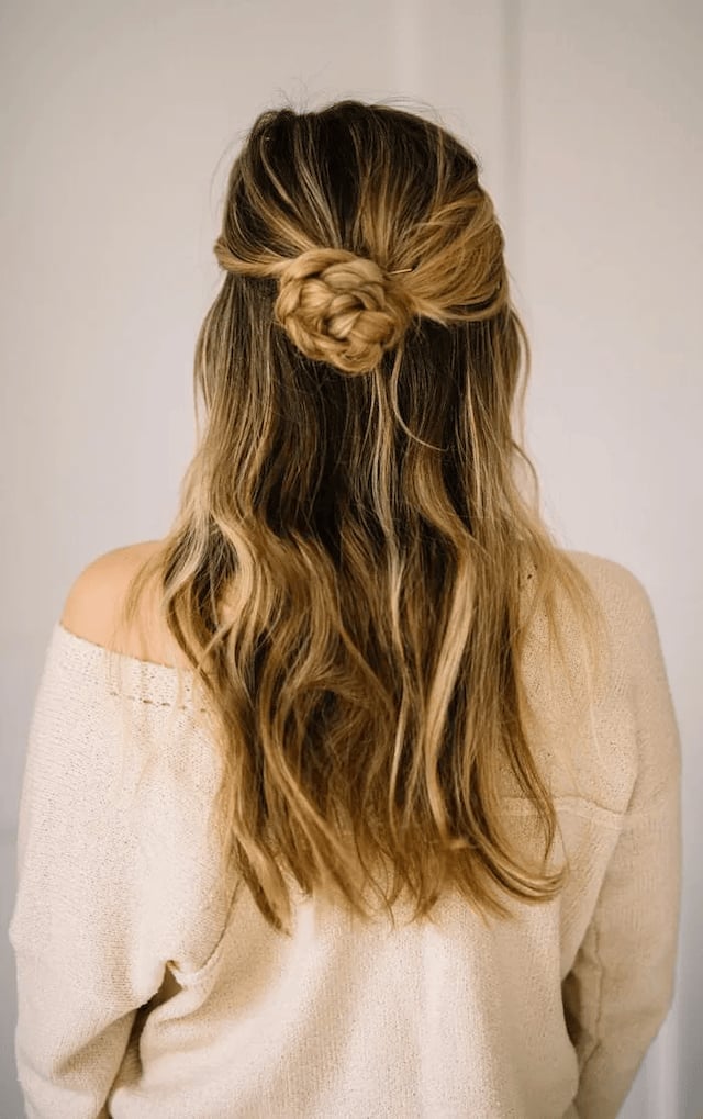 Mid Back Half Up Half Down Braided Detail, Wavy Mid Back Half Up Half Down Braided Detail, Wavy — Classy Everyday Hairstyles