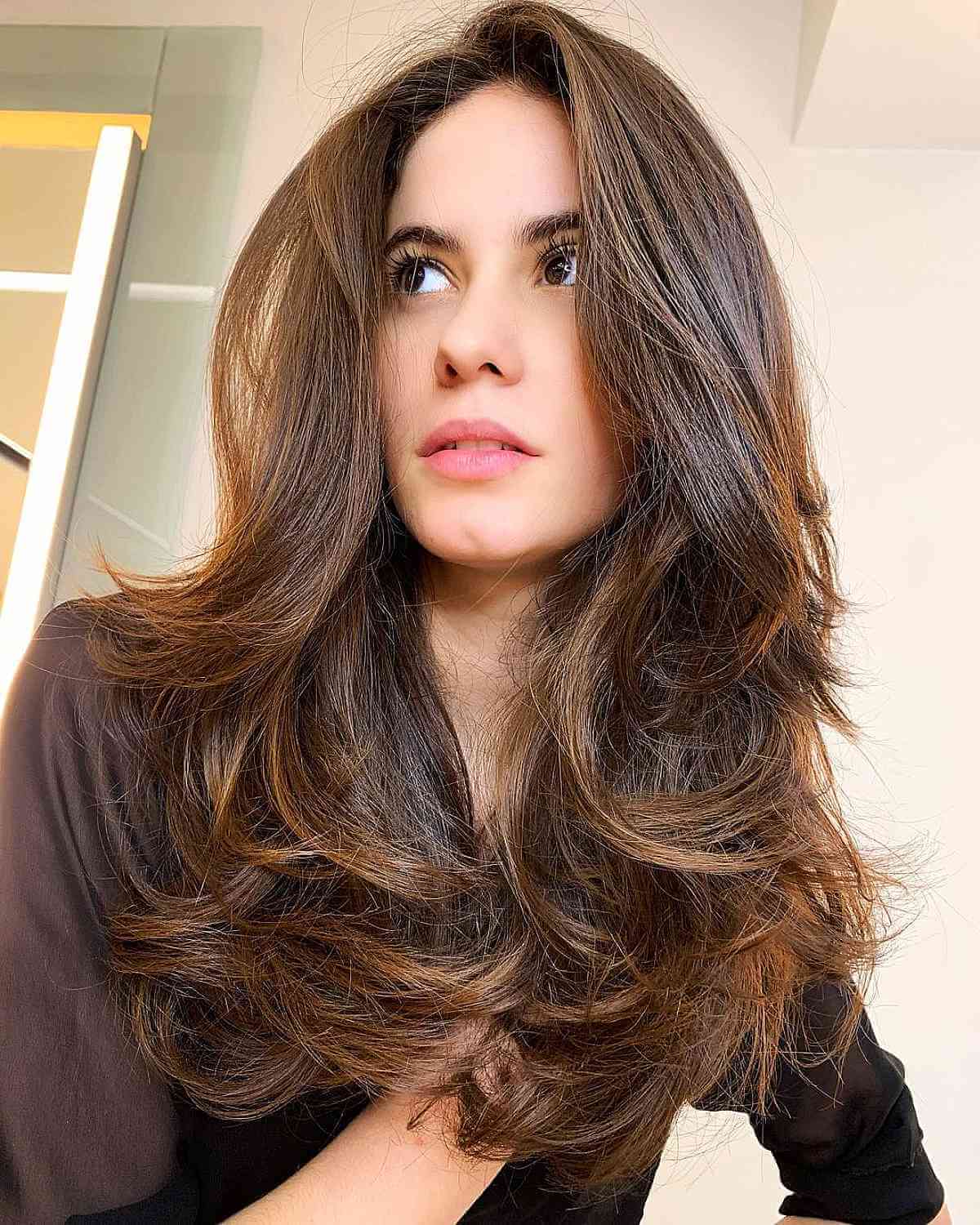 Mid-Back Medium Brown With Layered Volume Mid-Back Medium Brown With Layered Volume — Classy Face Framing Layers