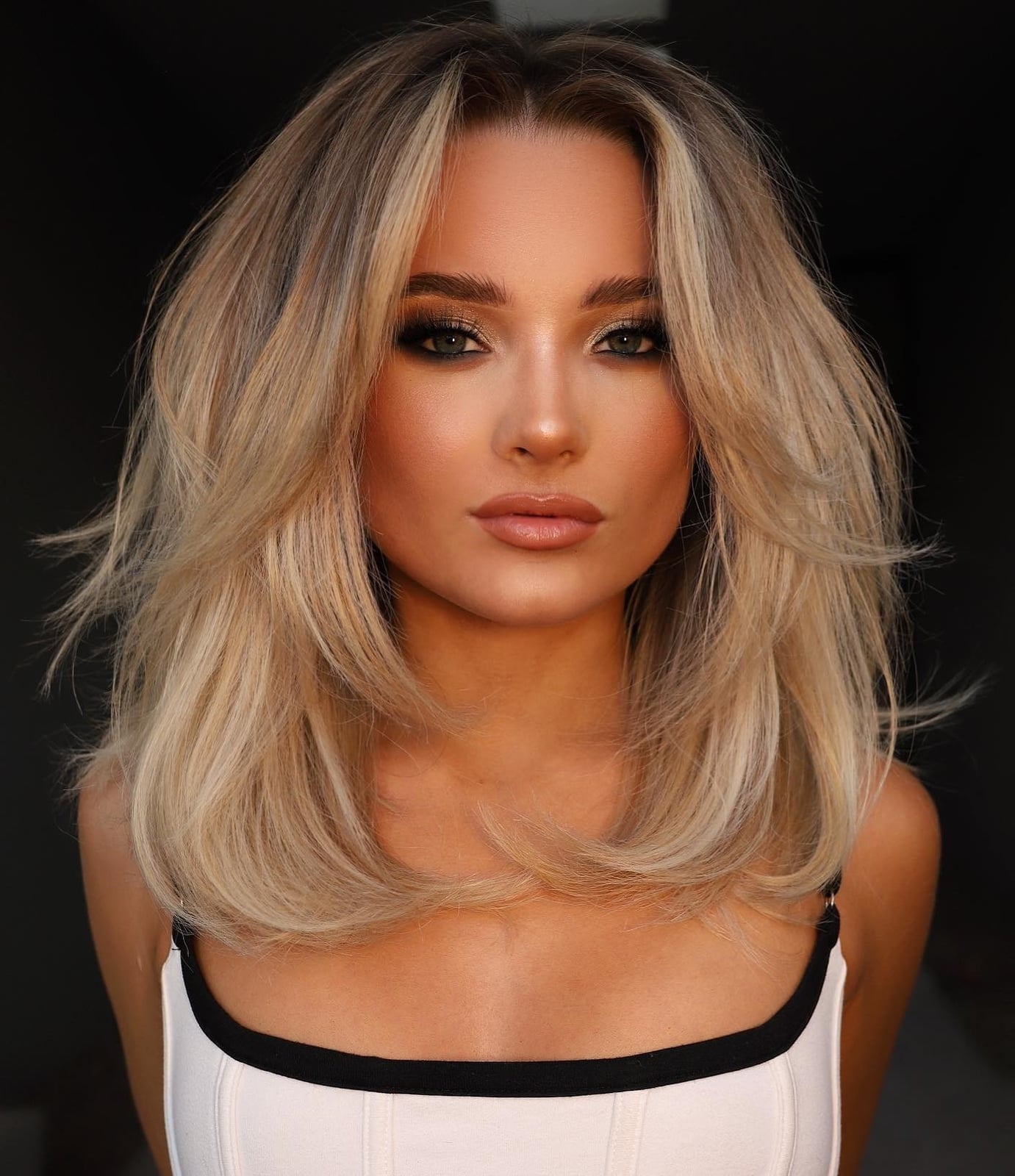 Shoulder Length Blonde With Curtain Bangs Shoulder Length Blonde With Curtain Bangs — Classy Face Framing Layers