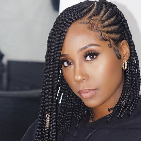 Collarbone Length Black Bob With Side Feed-In Braids, Close-Up Take — Classy Feed in Braids Hairstyles