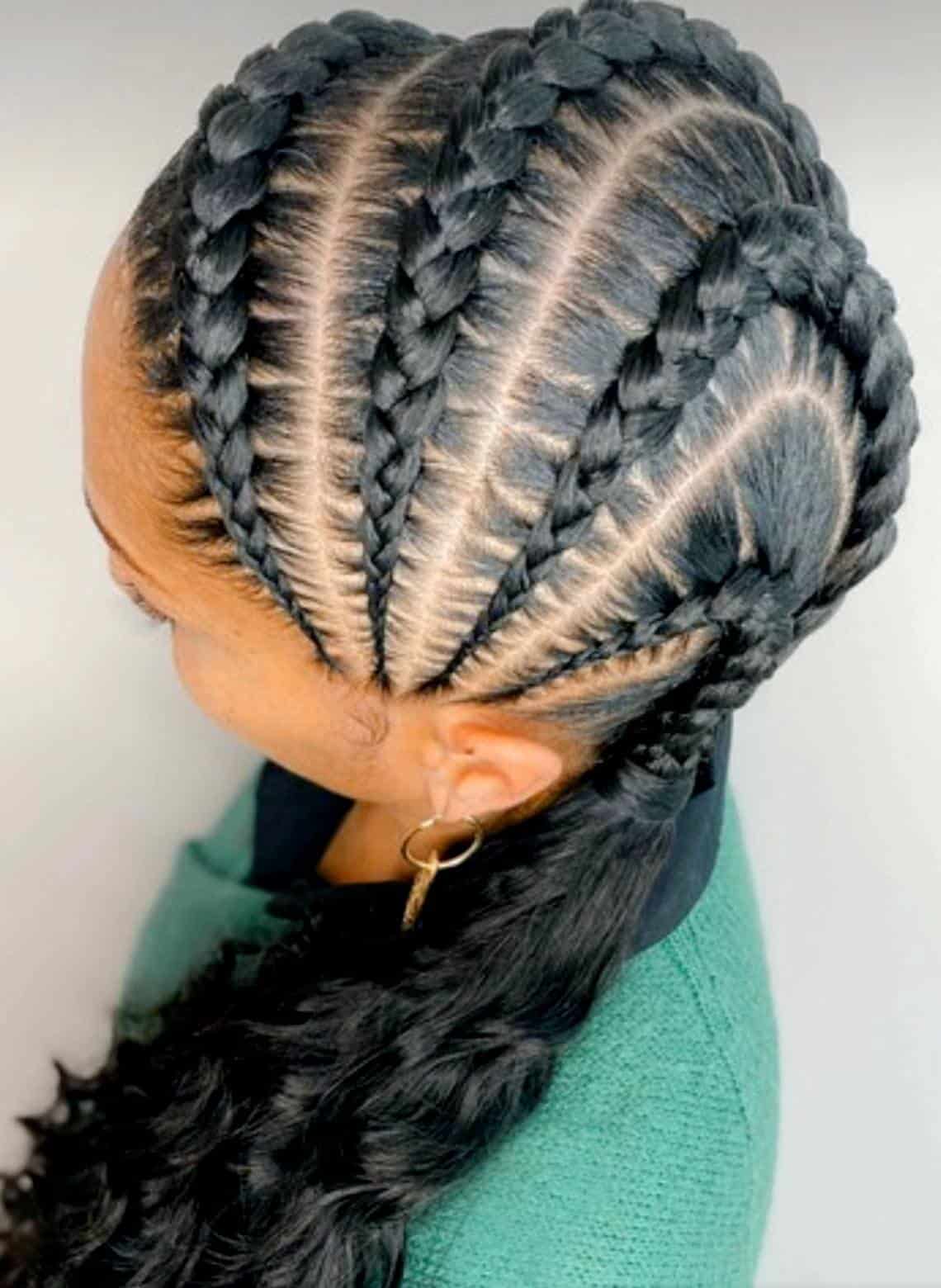 Mid-Back Black Stitch Braids With Intricate Pattern — Classy Feed in Braids Hairstyles