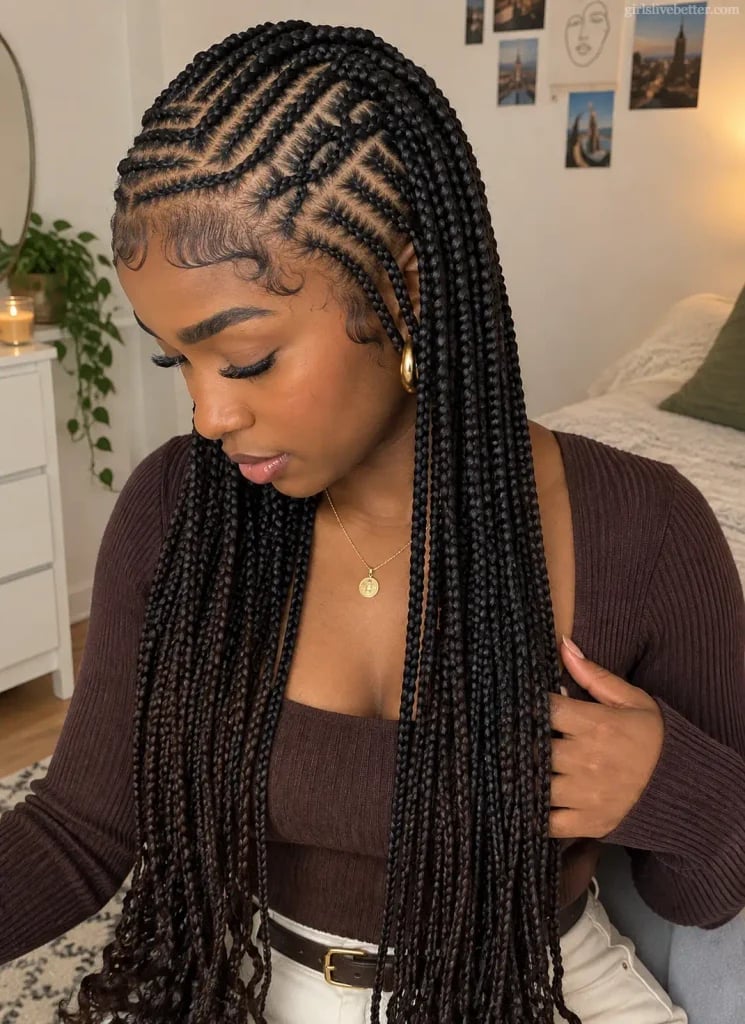 Mid-Back Feed-In Braids With Detailed Scalp Cornrows — Classy Feed in Braids Hairstyles