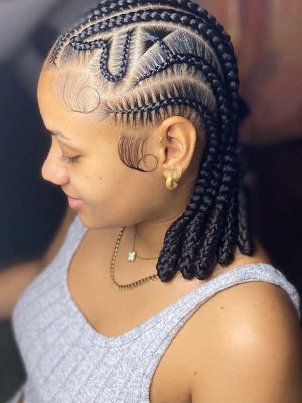 Shoulder-Length Coily Feed-In Braids With Geometric Pattern — Classy Feed in Braids Hairstyles