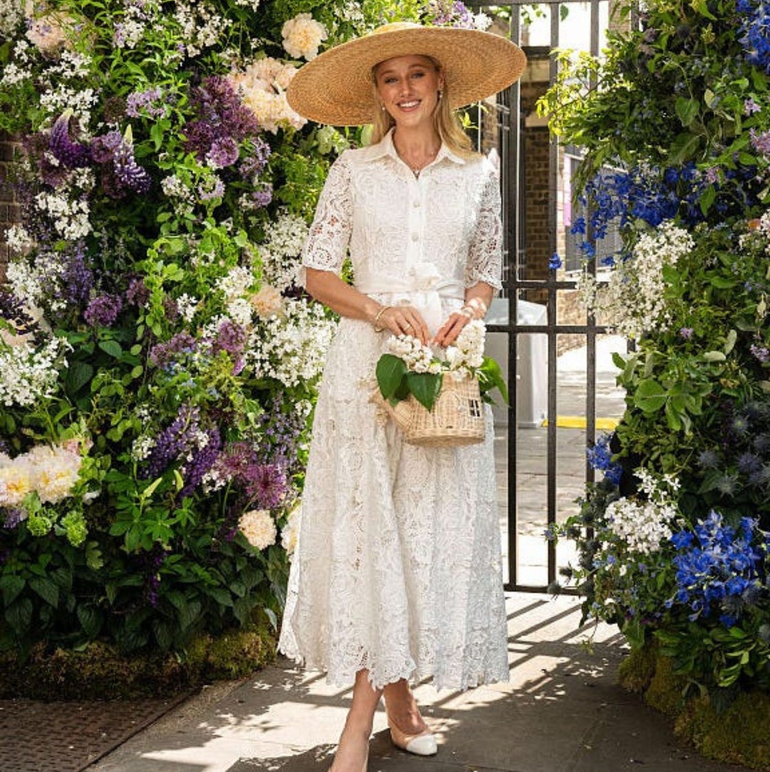 White Lace Midi Shirt Dress with Belted Waist — Classy Floral Outfits