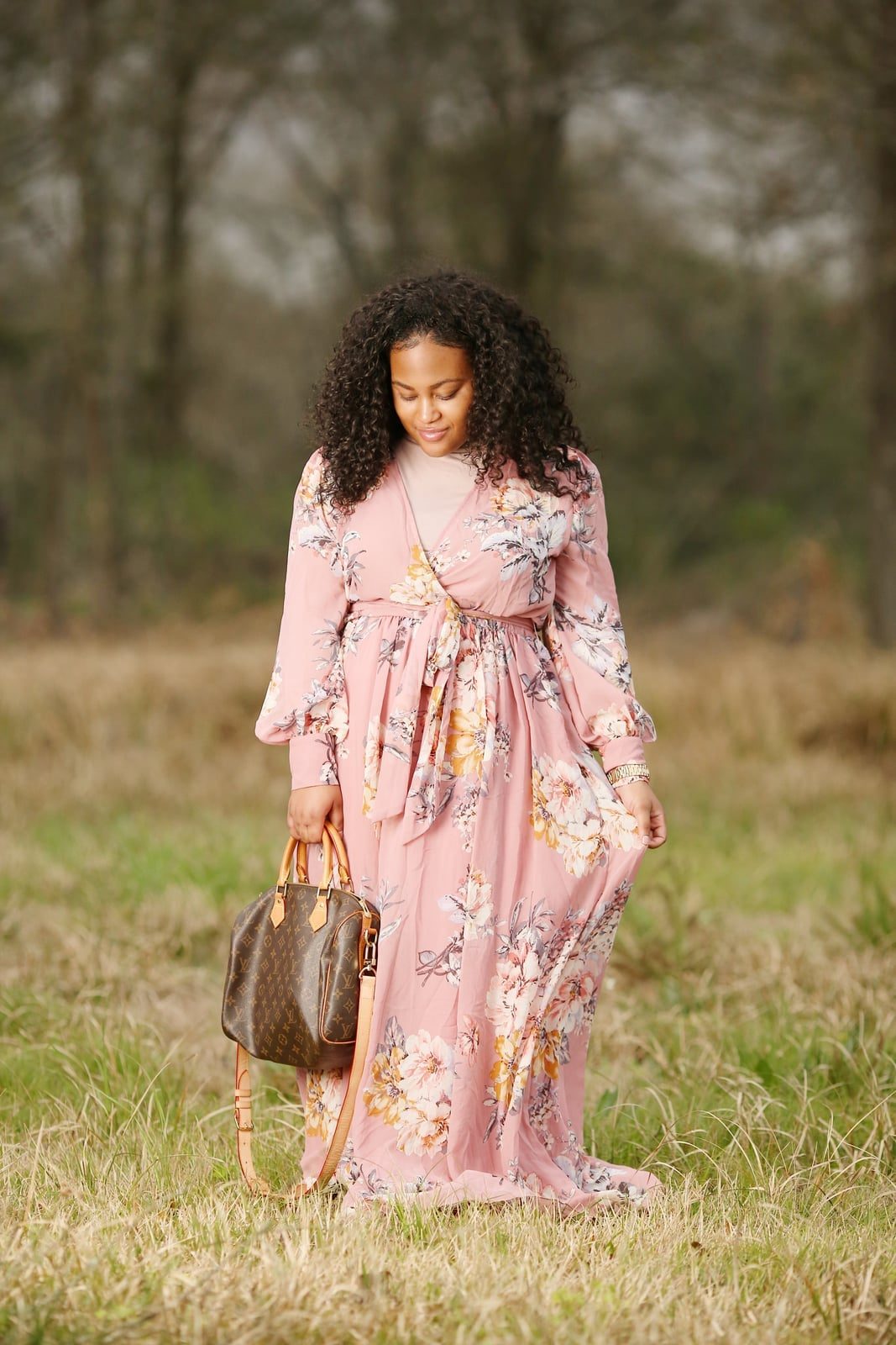Pale Pink Floral Wrap Maxi Dress — Classy Floral Outfits