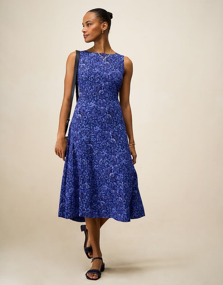 Royal Blue Floral Print Midi Dress — Classy Floral Outfits