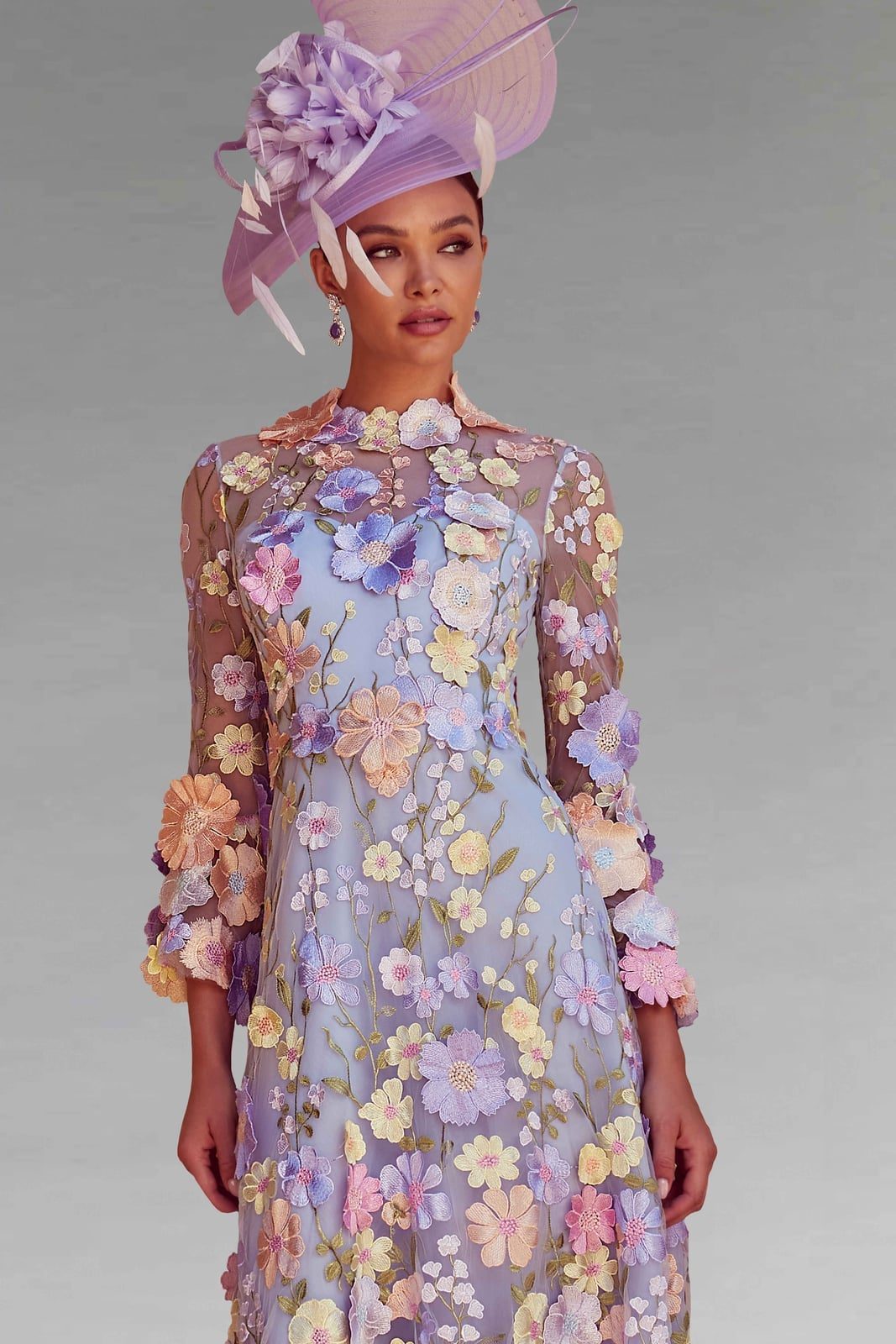 Light Blue Sheer Dress with 3D Floral Appliqués — Classy Floral Outfits