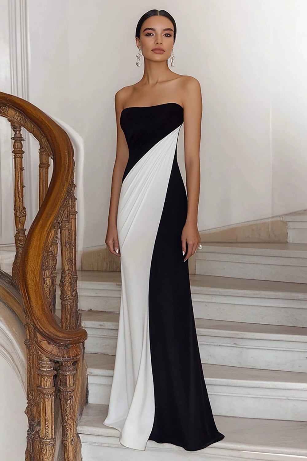 Black And White Strapless Column Dress Black And White Strapless Column Dress — Classy Formal Outfits