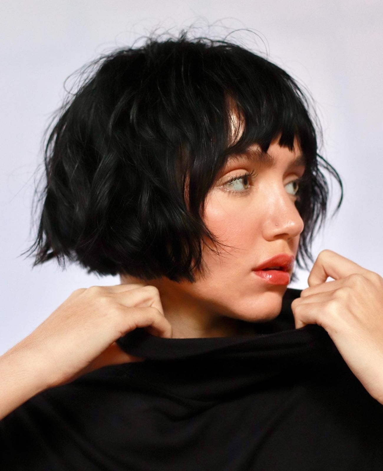 Black Bob With Choppy Short Bangs — Classy French Bob Haircut
