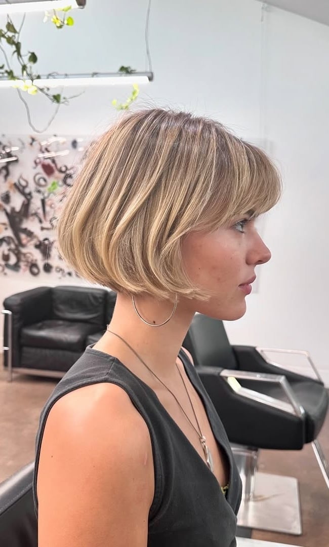 Champagne Blonde Bob With Wispy Fringe — Classy French Bob Haircut