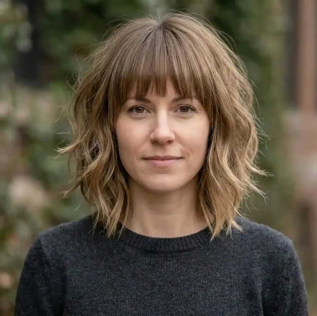 Collarbone Bob With Textured Bangs Collarbone Bob With Textured Bangs — Classy French Bob with Bangs