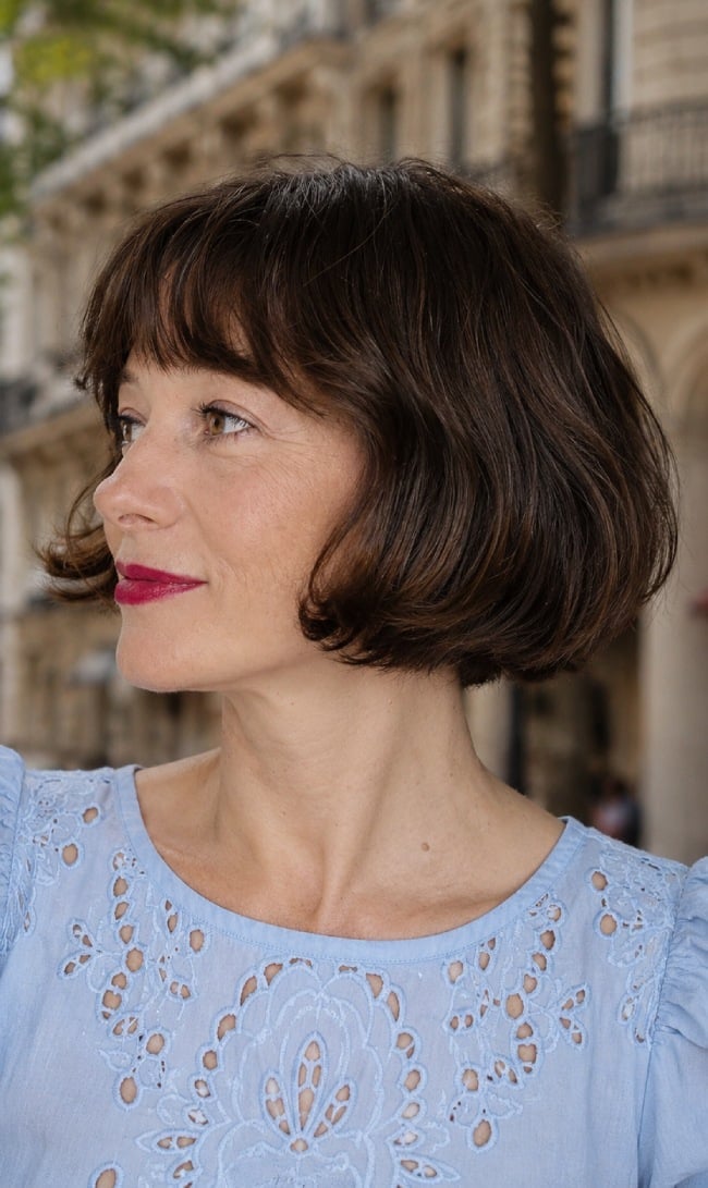 Dark Chocolate Bob With Full Fringe Dark Chocolate Bob With Full Fringe — Classy French Bob with Bangs