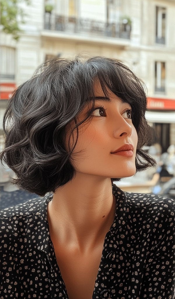Thick Wavy Bob With Curtain Bangs Thick Wavy Bob With Curtain Bangs — Classy French Bob with Bangs