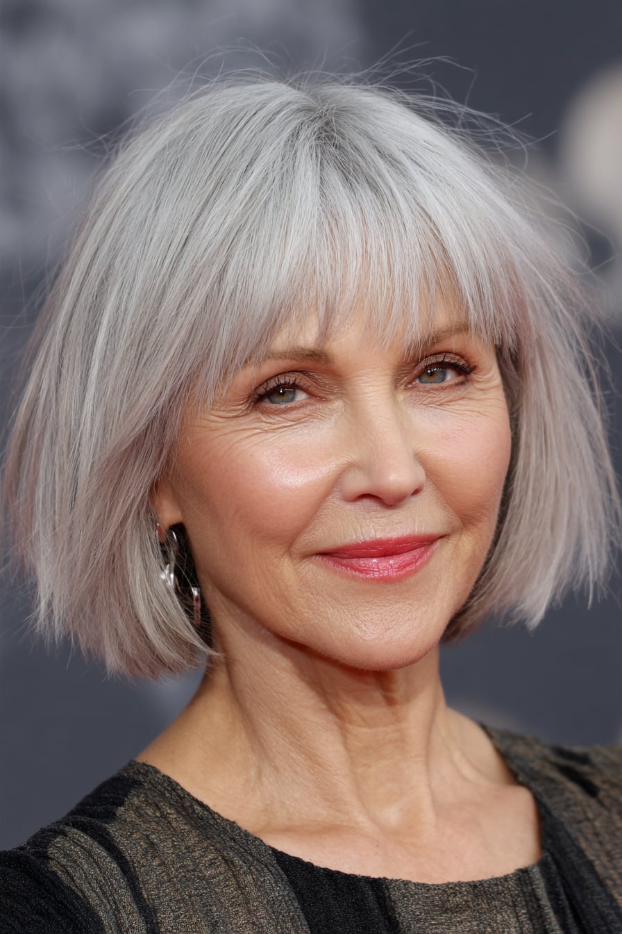 Elegant Grey Bob With Side Part Elegant Grey Bob With Side Part — Classy French Bob with Bangs