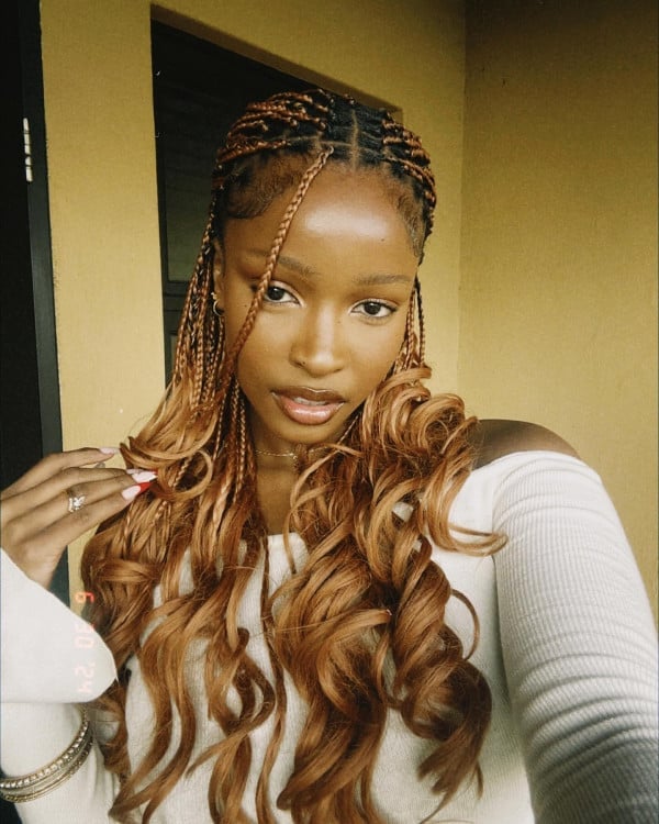 Copper Fulani Braids With Blonde Highlights and Curls Copper Fulani Braids With Blonde Highlights and Curls — Classy Fulani Braids with Curls