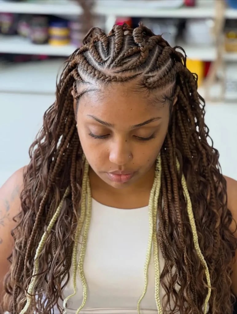 Brown and Blonde Fulani Braids With Scalp Pattern Brown and Blonde Fulani Braids With Scalp Pattern — Classy Fulani Braids with Curls